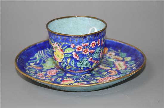 A Chinese Canton enamel bowl or cup and saucer, Daoguang period (1821-50), bowl/cup 5.5cm high